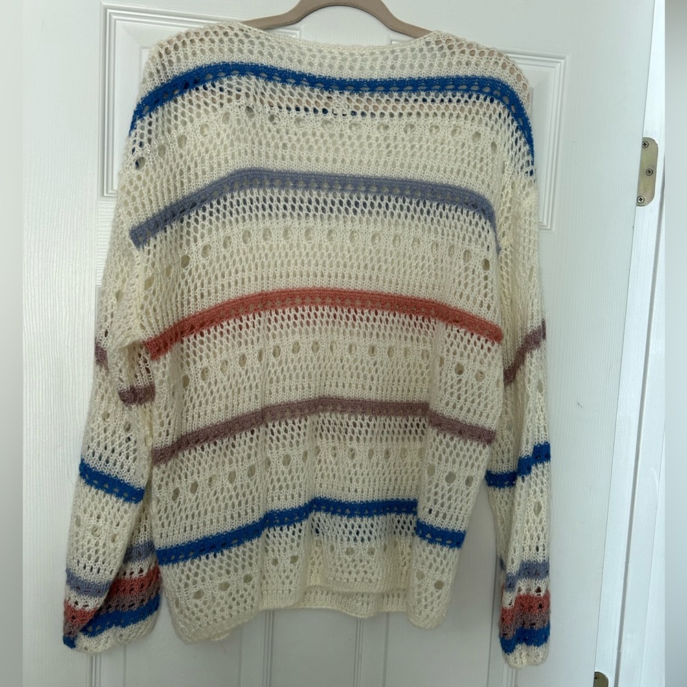 Open Knit Cream Striped Sweater